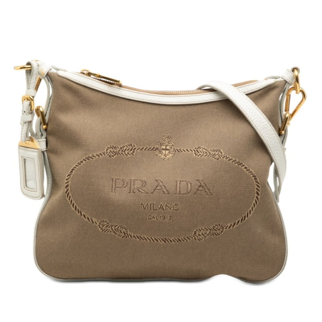 Prada Logo Jacquard Crossbody Shoulder Bag BT0706 Beige White Canvas Leather Women's PRADA (1 of 10)