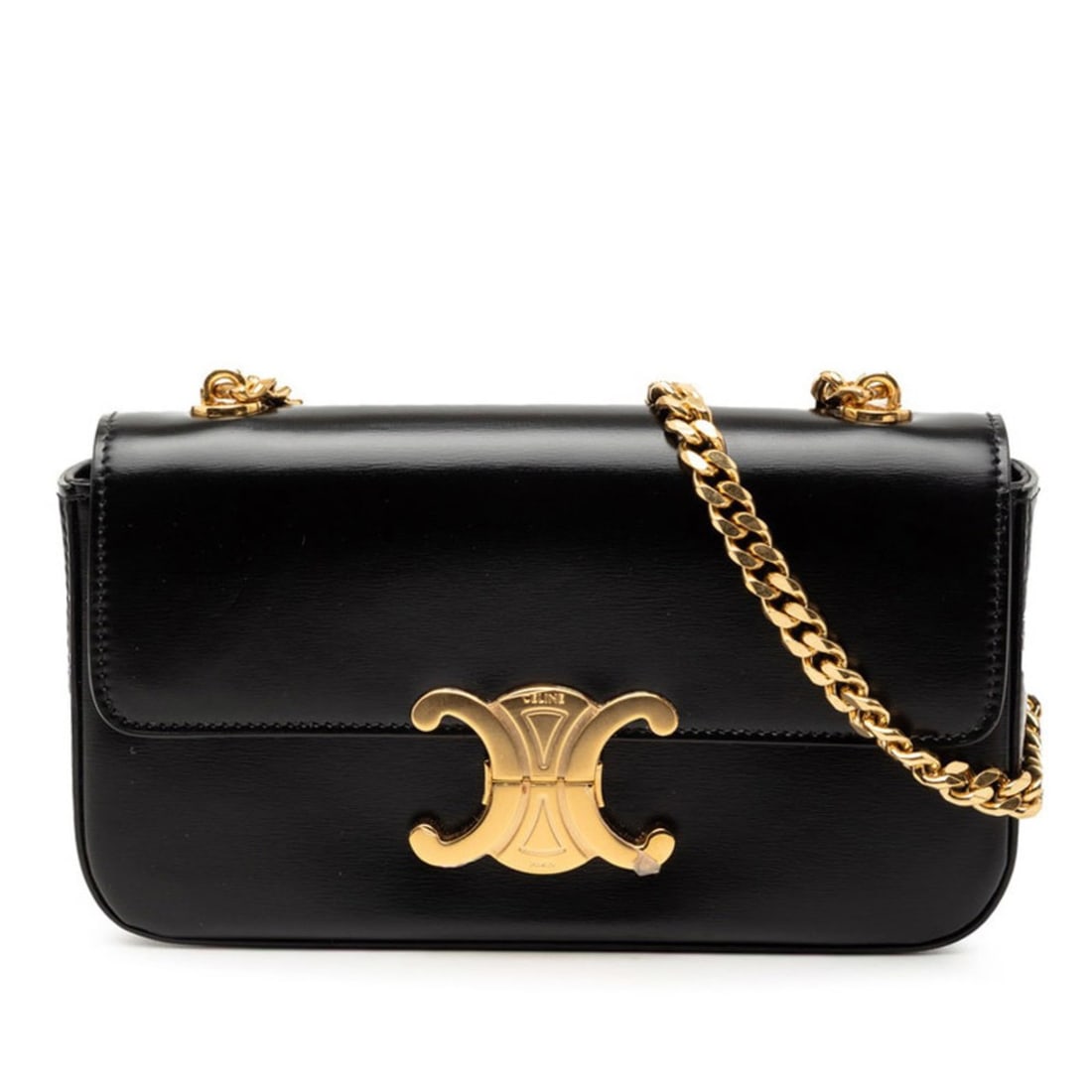 Celine Triomphe Claude Chain Shoulder Bag Handbag Black Gold Leather Women's CELINE (1 of 15)