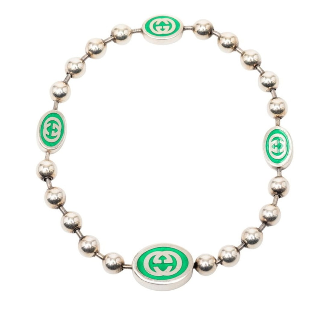 Gucci Interlocking G Balloon Bracelet #17 Silver Green SV925 Women's GUCCI: --- Catalog ---Category: SizeLength: 17cm / 6.69''Category: DesignType: BangleGender: WomenMaterial: Silver 925Category: GeneralBrand: Gucci--- Item List ---Section: ConditionRanking: Rank AB Used - T