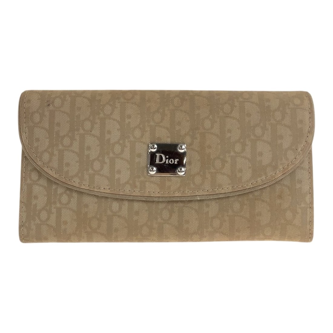 Christian Dior Trotter Beige Canvas and Leather Long Wallet with Silver Hardware, Women's, 600484: --- Catalog ---Category: SizeSize (HxWxD): 10cm x 19cm x 2cm / 3.93'' x 7.48'' x 0.78''Category: DesignType: Long wallet (bi-fold)Color: BeigeGender: WomenMaterial: Canvas , Leather Category: GeneralB