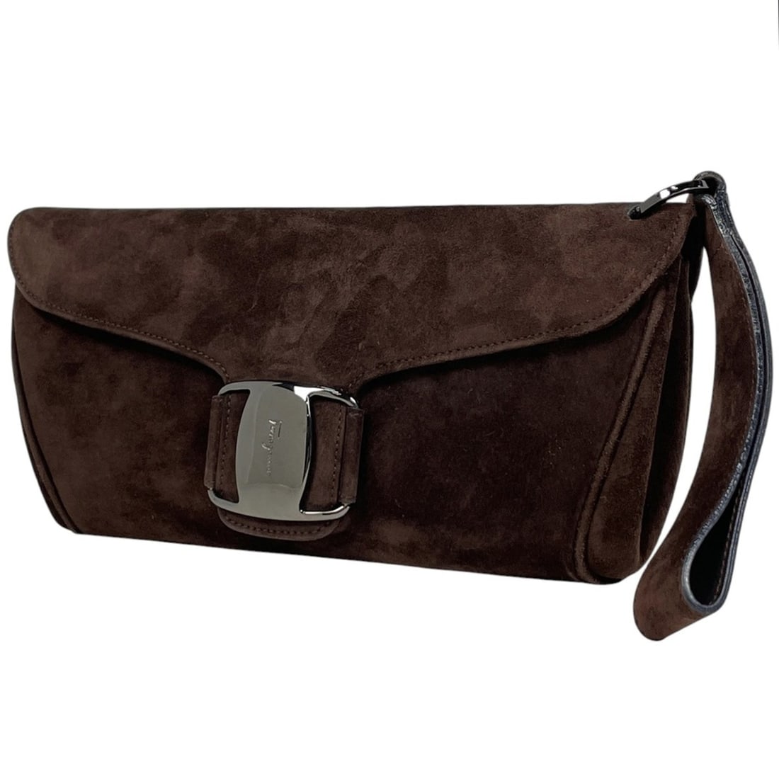 Salvatore Ferragamo logo clutch bag, second suede, dark brown, 7645, women's: --- Catalog ---Category: SizeSize (HxWxD): 13.5cm x 24cm x 3.5cm / 5.31'' x 9.44'' x 1.37''Category: DesignType: Clutch bagColor: Dark brownGender: WomenMaterial: Suede Category: GeneralBrand: Salvato