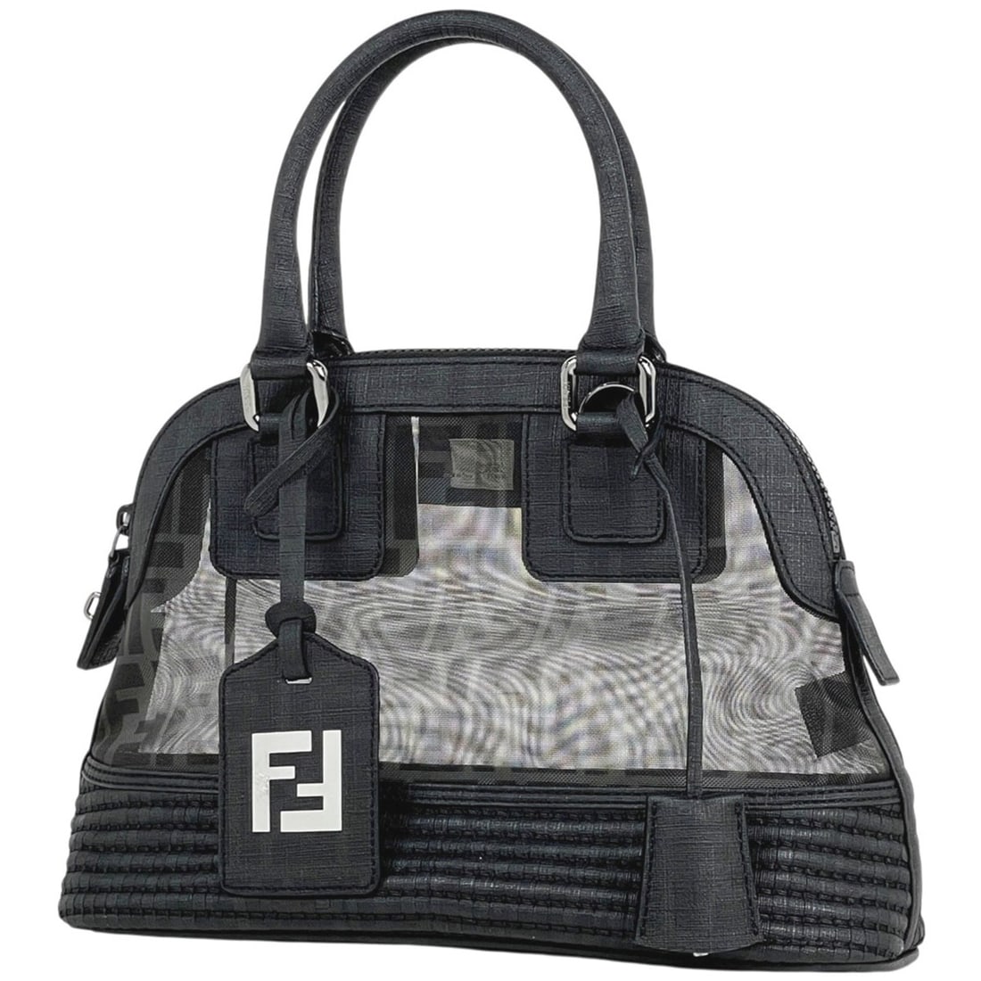 Fendi Zucca-patterned handbag, 2-way shoulder bag, mesh nylon, black, 8BN185, women's: --- Catalog ---Category: SizeSize (HxWxD): 21cm x 30cm x 10cm / 8.26'' x 11.81'' x 3.93''Category: DesignType: Handbag, Shoulder bagColor: BlackGender: WomenMaterial: Nylon , Leather Category: General