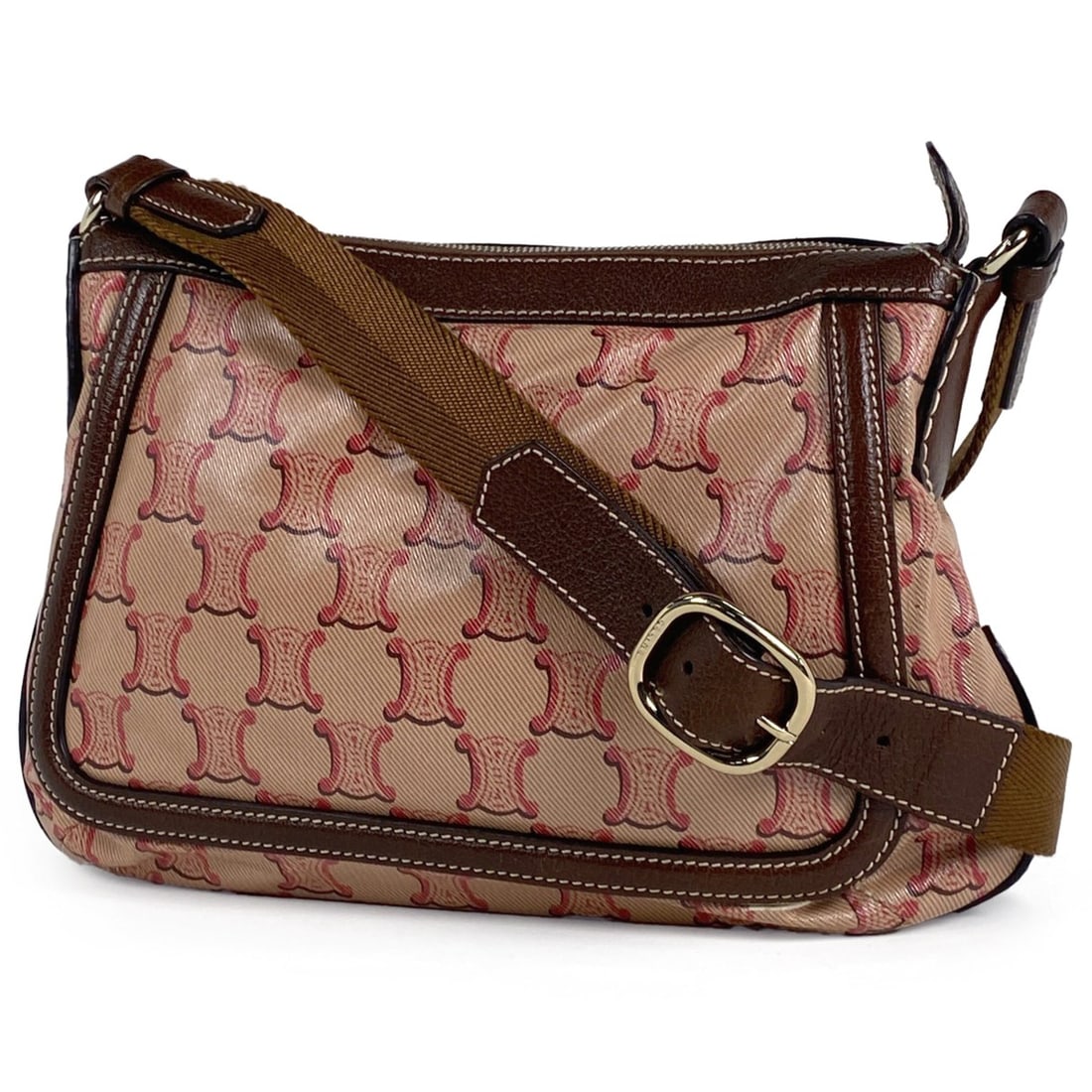 Celine Triomphe Shoulder Bag, Crossbody, Logo, Coated Canvas, Brown, Red, Women's: --- Catalog ---Category: SizeSize (HxWxD): 22cm x 29cm x 12cm / 8.66'' x 11.41'' x 4.72''Category: DesignType: Shoulder bagColor: Brown, Red colorGender: WomenMaterial: Coated canvas , Leather Categor