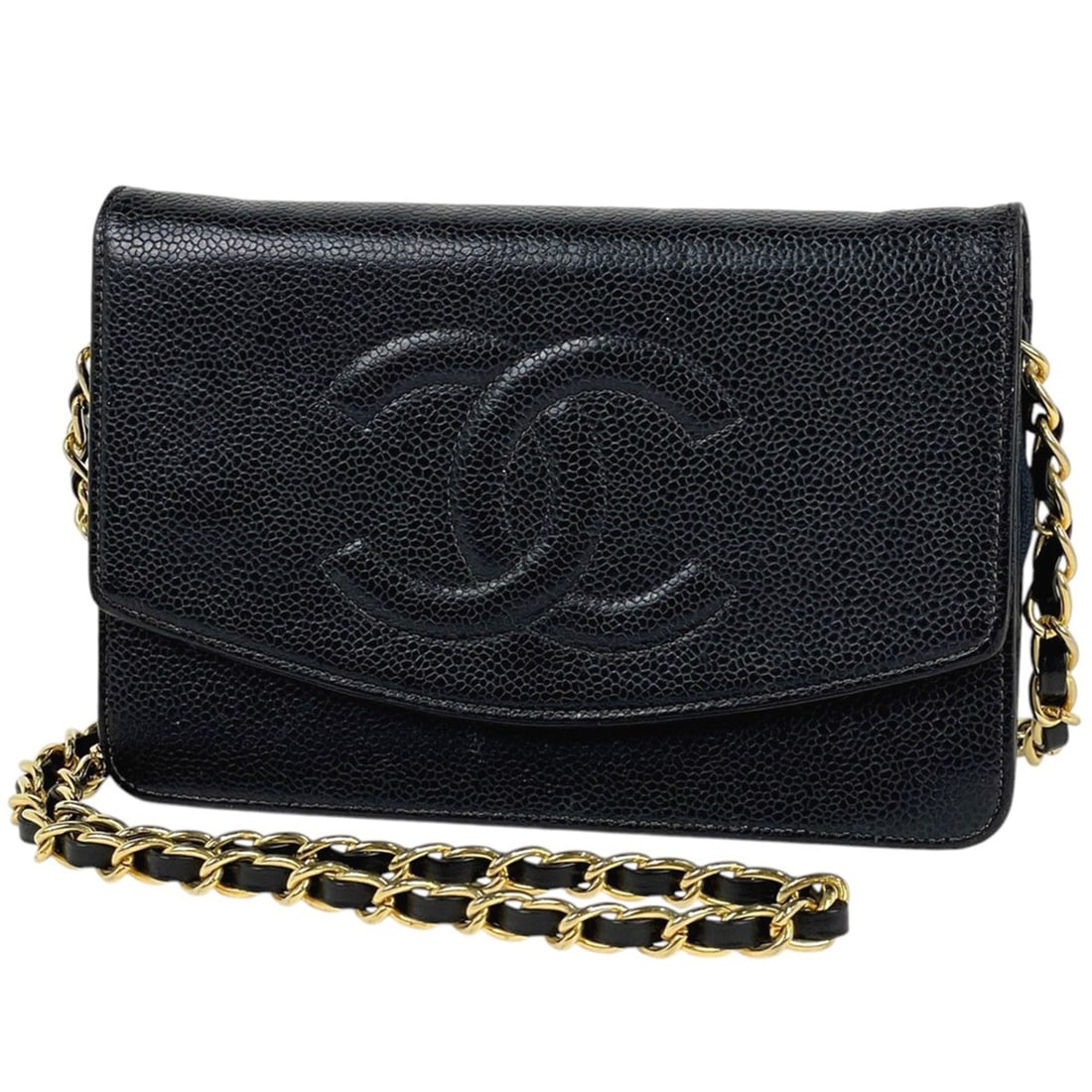 CHANEL Coco Mark Chain Wallet Shoulder Bag in Caviar Skin, Black, Women's: --- Catalog ---Category: SizeSize (HxWxD): 13cm x 19cm x 4cm / 5.11'' x 7.48'' x 1.57''Category: DesignType: Shoulder bagColor: BlackGender: WomenMaterial: Grained Calfskin Category: GeneralBrand: Cha