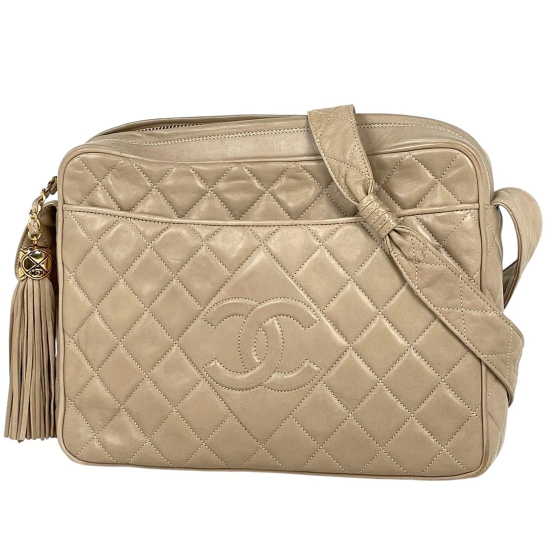 CHANEL Coco Mark Shoulder Bag, Fringe Tassel Matelasse Leather Beige, Women's: --- Catalog ---Category: SizeSize (HxWxD): 20cm x 27cm x 7cm / 7.87'' x 10.62'' x 2.75''Category: DesignType: Shoulder bagColor: BeigeGender: WomenMaterial: Leather Category: GeneralBrand: Chanel--- I