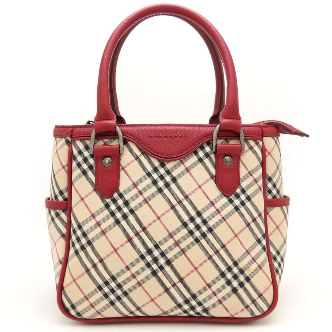 BURBERRY Nova Check Handbag in Canvas and Leather, Beige Red, Women's, 353069: --- Catalog ---Category: SizeSize (HxWxD): 20cm x 21cm x 11cm / 7.87'' x 8.26'' x 4.33''Category: DesignType: HandbagColor: Beige, Red colorGender: WomenMaterial: Canvas , Leather Category: GeneralBra