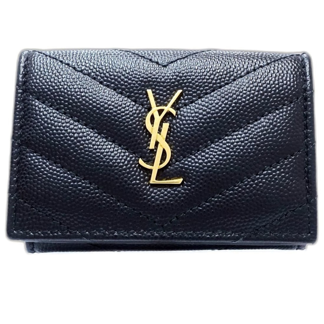 YVES SAINT LAURENT Origami Tiny Wallet, Tri-fold Wallet 647267, V-Stitch Leather, Black, Women's,: --- Catalog ---Category: SizeSize (HxWxD): 7cm x 9.5cm x 3cm / 2.75'' x 3.74'' x 1.18''Category: DesignType: Wallet (tri-fold)Color: BlackGender: WomenMaterial: Leather Category: GeneralMPN: 647267Bra