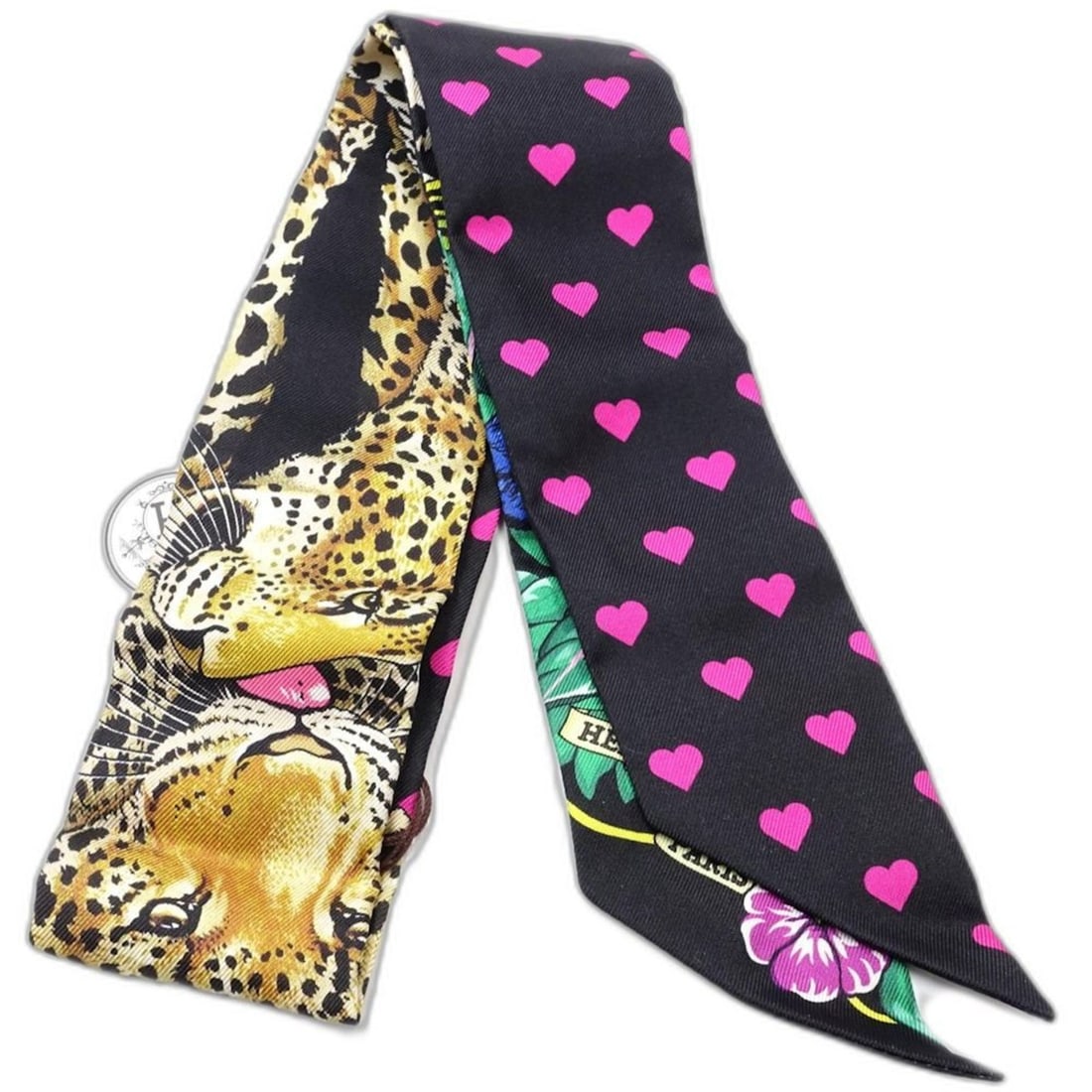 HERMES Jungle Love Silk Twilly Scarf, Black, Women's, 181906 (1 of 11)