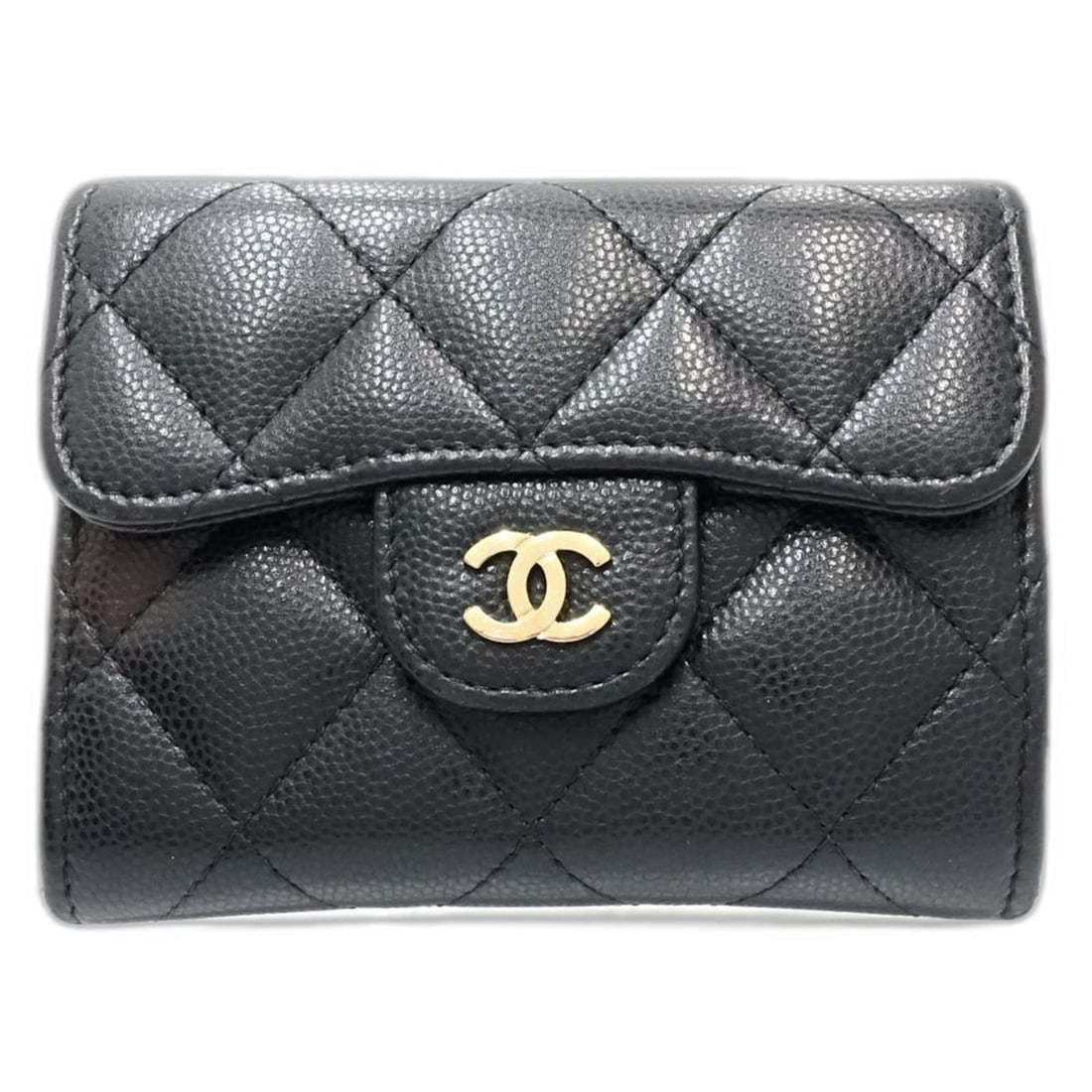 CHANEL Wallet/Coin Case AP4096 Matelasse Classic Flap Coin Purse in Caviar Leather, Black, Women's,: --- Catalog ---Category: SizeSize (HxWxD): 8cm x 11cm x 2cm / 3.14'' x 4.33'' x 0.78''Category: DesignType: Coin purse/coin caseColor: BlackGender: WomenMaterial: Grained Calfskin Category: GeneralMPN