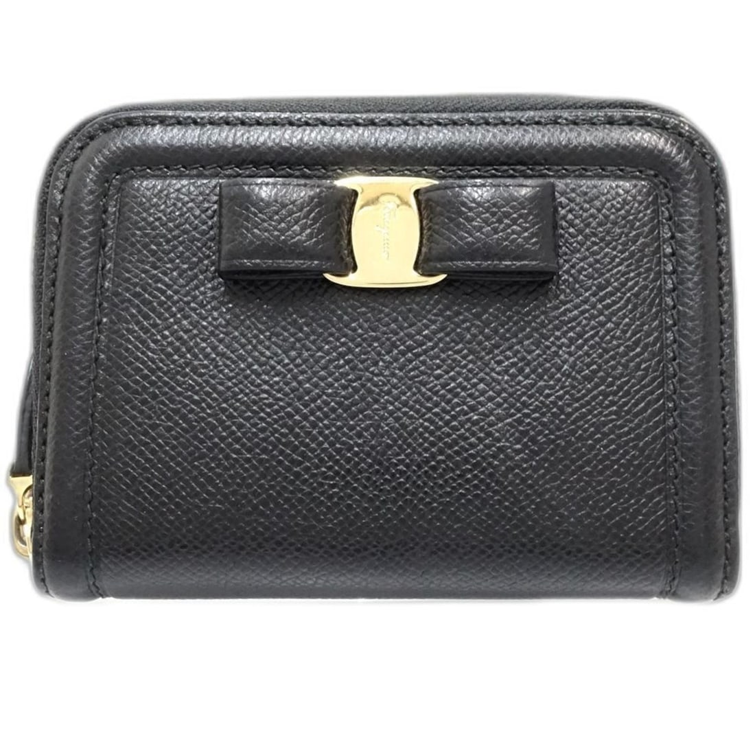 Salvatore Ferragamo Fiocco Vara Small Zip-Around Wallet in Black Leather, Women's, 181910 (1 of 12)