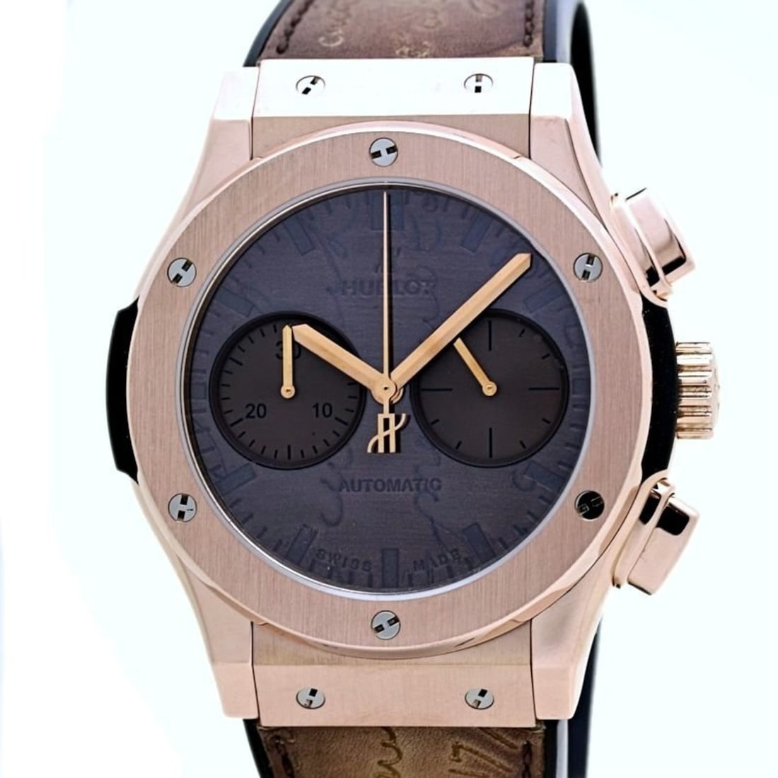 HUBLOT Classic Fusion Chronograph Berluti Scritto Men's Watch 40145, Limited Edition of 250 Pieces,: --- Catalog ---Category: SizeWrist Size: 20cm / 7.87''Case Diameter: 45mm / 1.77''Category: DesignType: WristwatchGender: MenColor (Dial): BrownMaterial (Band): LeatherMaterial (Case): Gold (18K)Categ