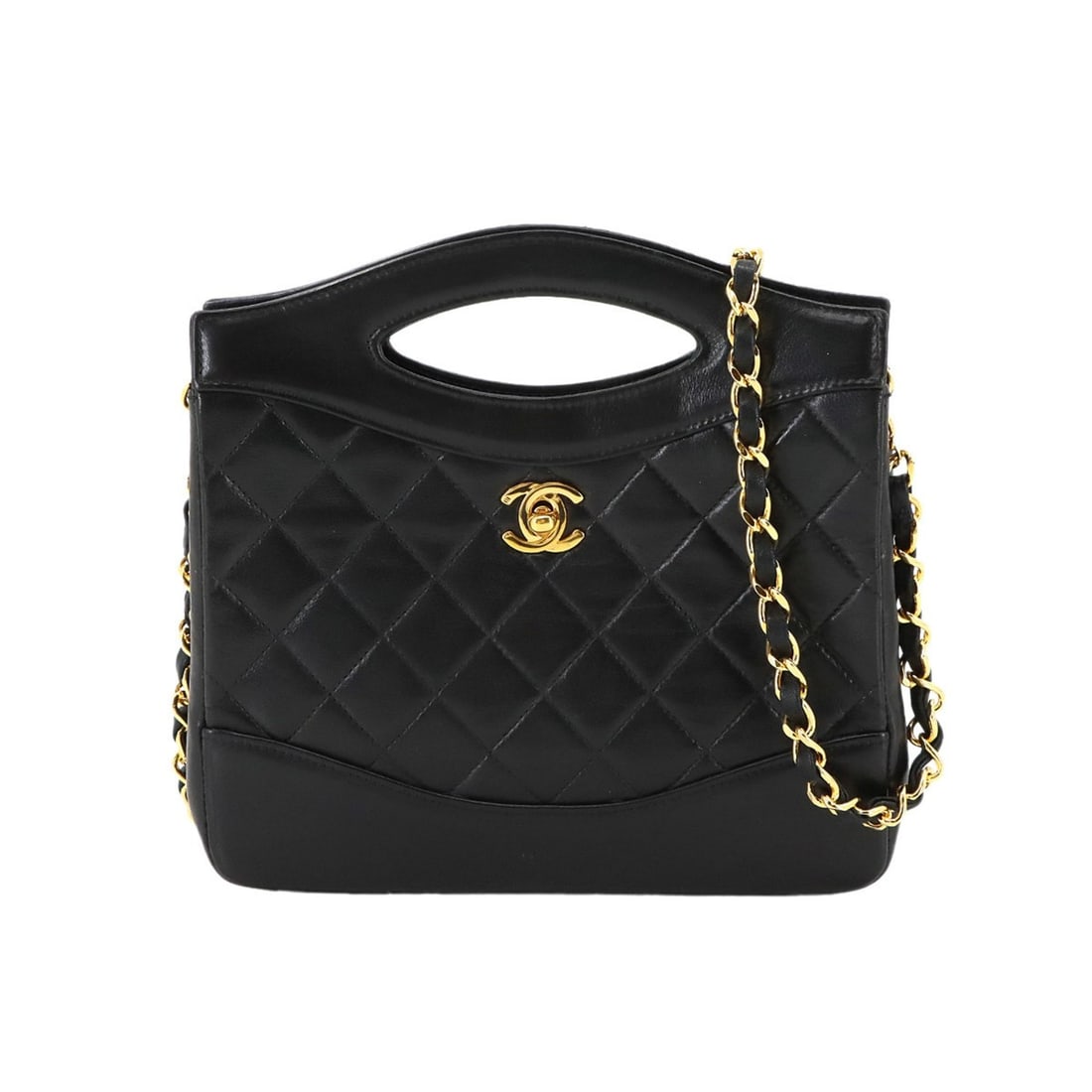 CHANEL Matelasse 2-way hand and chain shoulder bag in black lambskin with gold hardware (1 of 11)