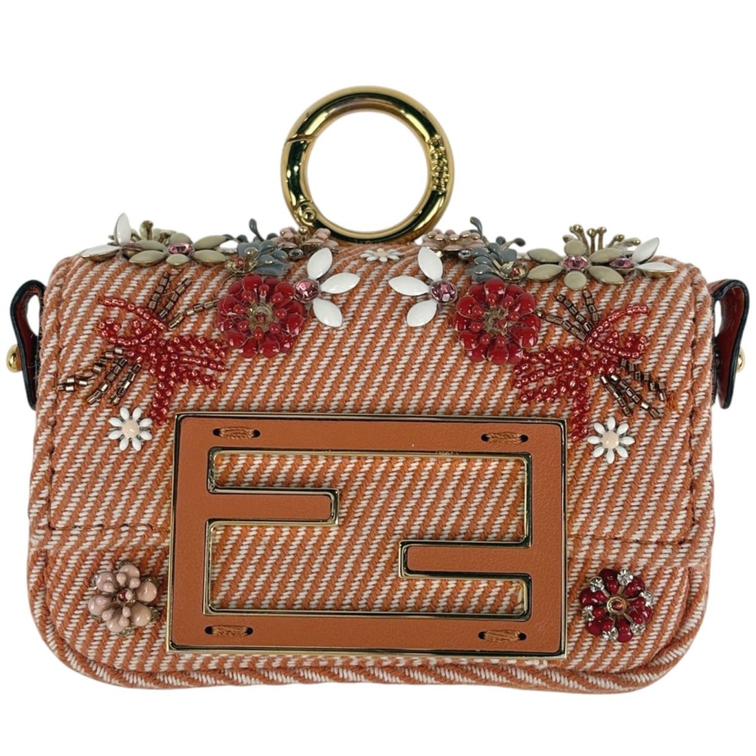 FENDI Nano Baguette Charm Logo 2-Way Crossbody Bag with Beaded Charm, Orange Canvas, Women's: --- Catalog ---Category: SizeSize (HxWxD): 7cm x 10.5cm x 2.5cm / 2.75'' x 4.13'' x 0.98''Category: DesignColor: OrangeGender: WomenMaterial: Canvas Category: GeneralBrand: Fendi--- Item List ---Secti