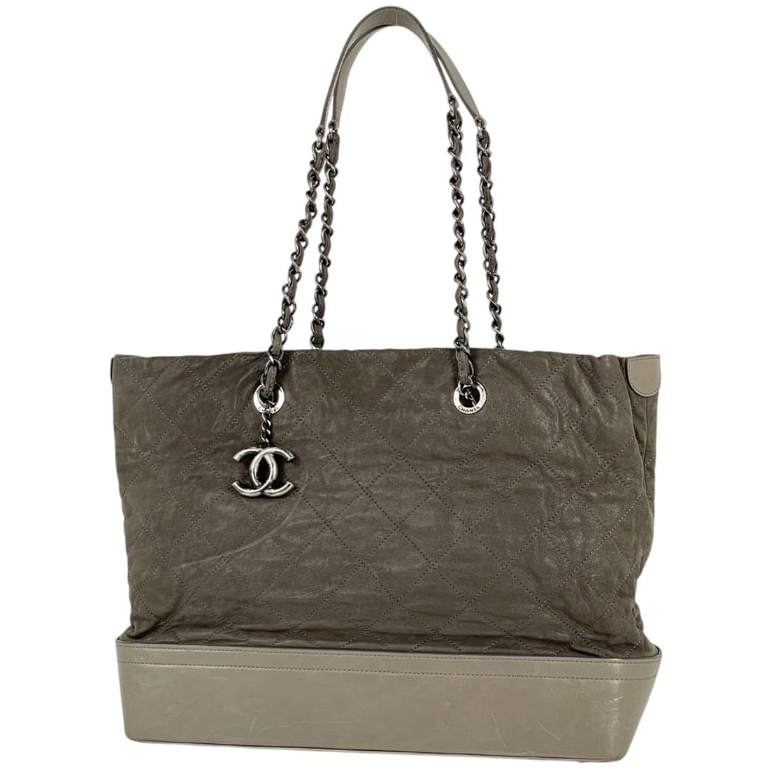 CHANEL Gabrielle de Chanel Tote Bag, Chain with Coco Mark, Leather, Gray, Women's (1 of 10)