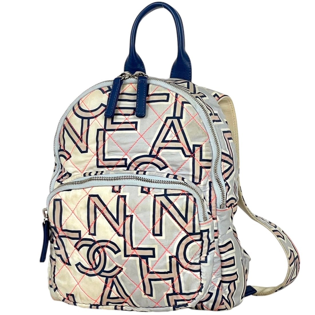 CHANEL Coco Mark Matelasse Neon Backpack, Nylon, Blue, Women's (1 of 14)