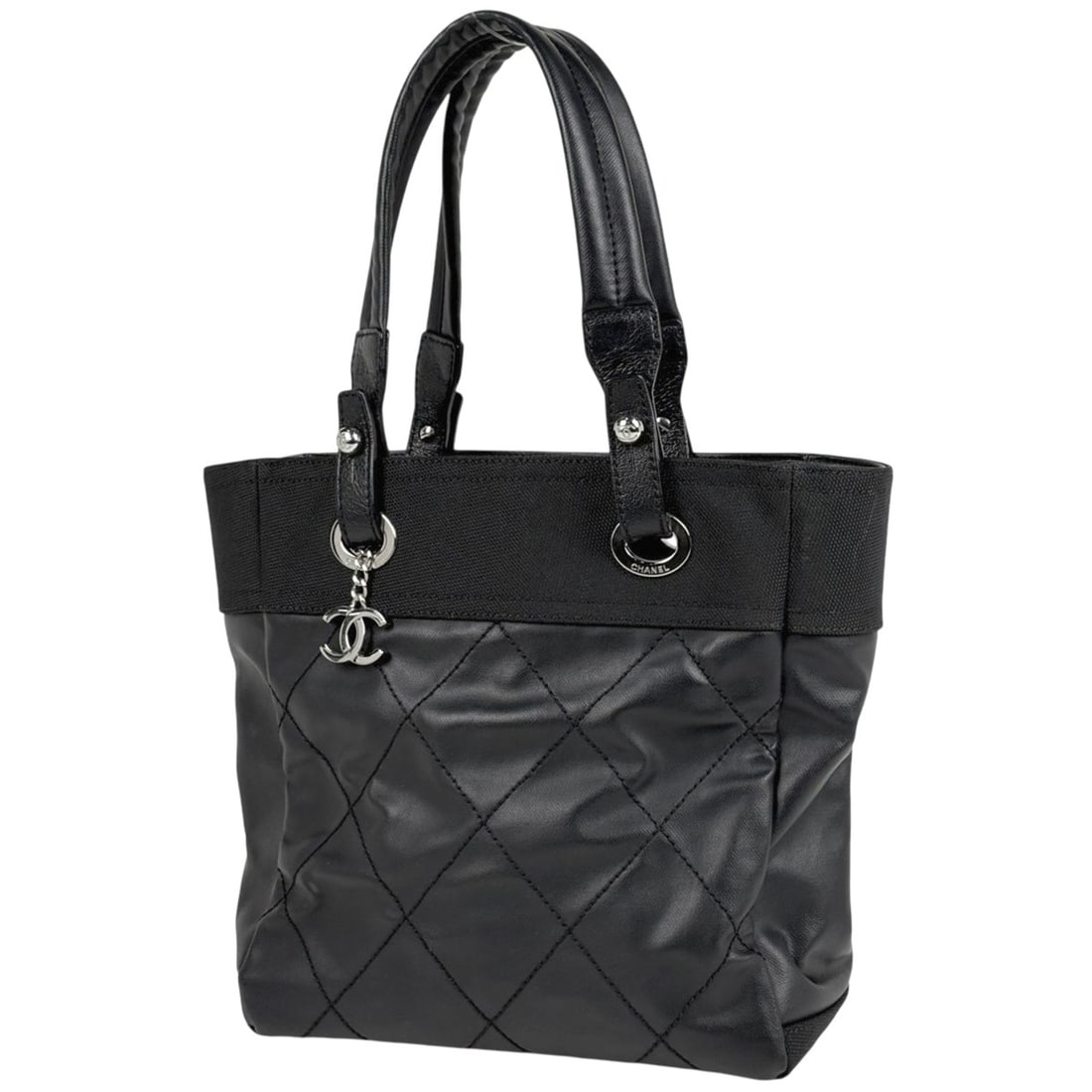 CHANEL Paris-Biarritz Tote PM Coco Mark Handbag, Coated Canvas, Black, A34208, Women's (1 of 9)