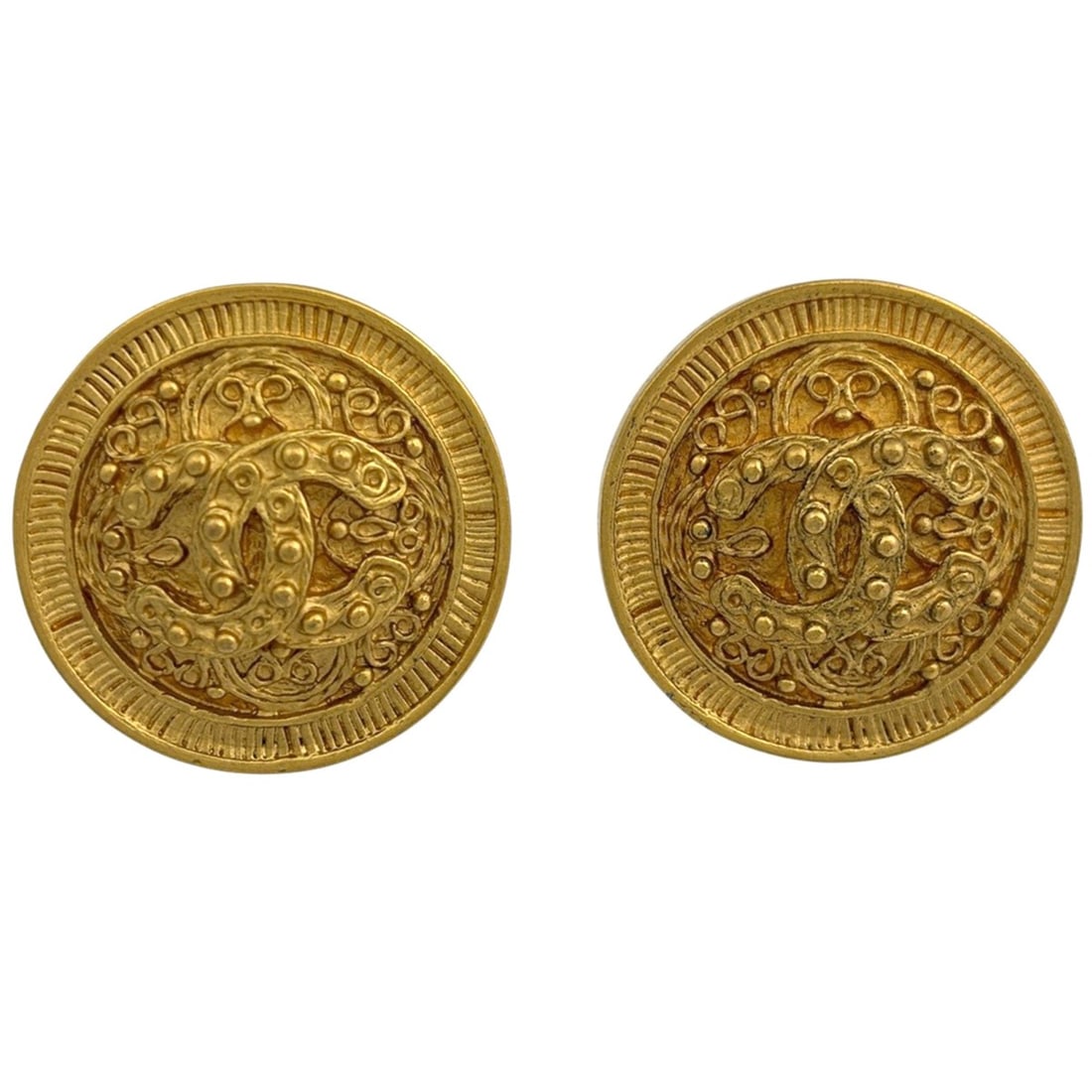 CHANEL Coco Mark Round Earrings, GP Gold, Women's (1 of 10)
