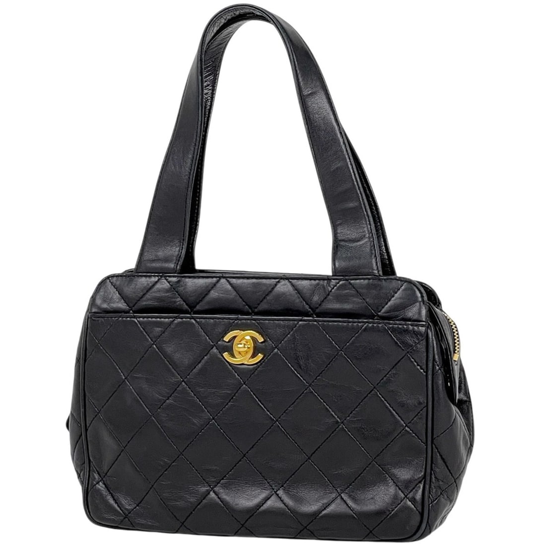 CHANEL Coco Mark Matelasse Handbag, Leather, Black, Women's (1 of 12)