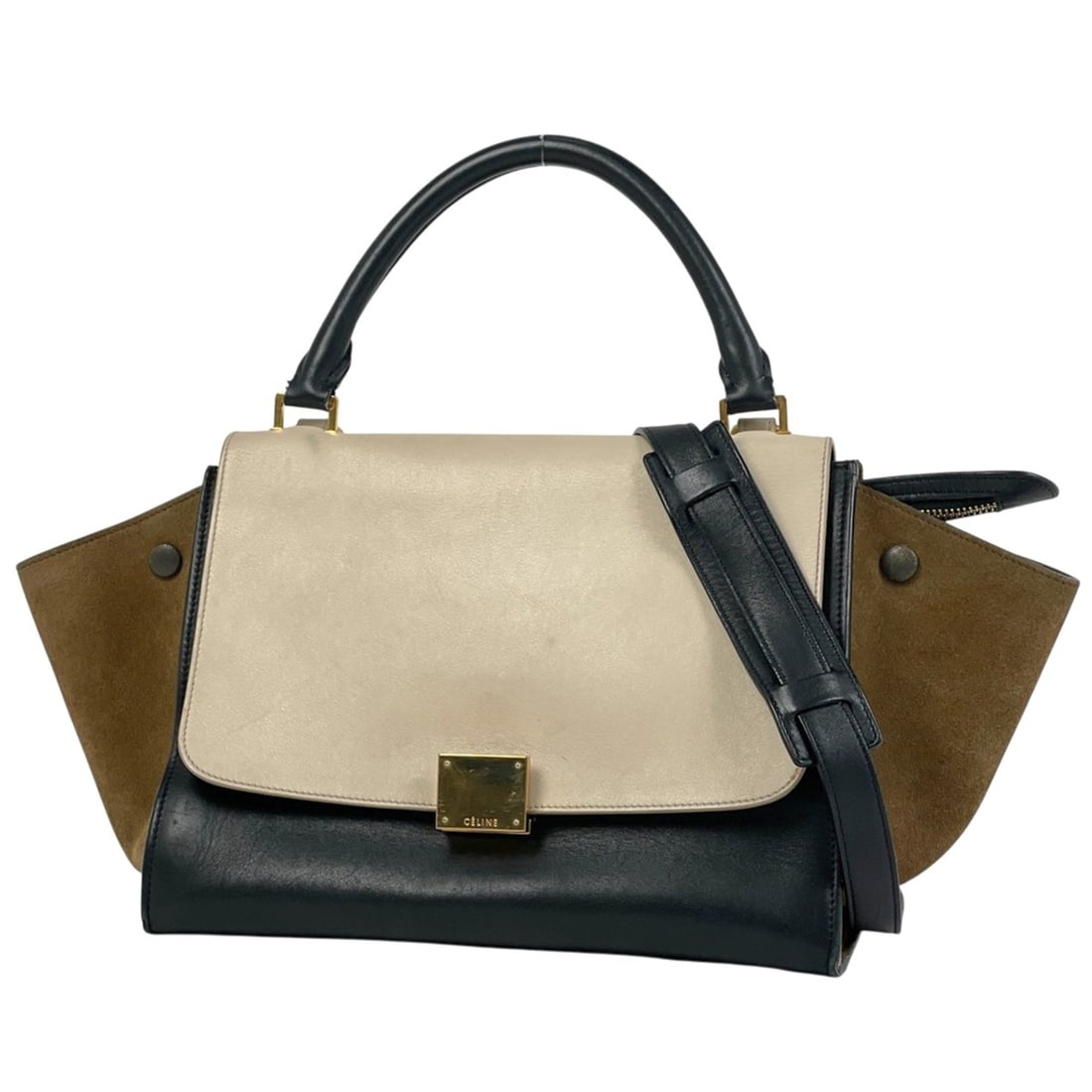 Celine Small Trapeze 2-Way Shoulder/Handbag Leather Black/White Women's (1 of 10)