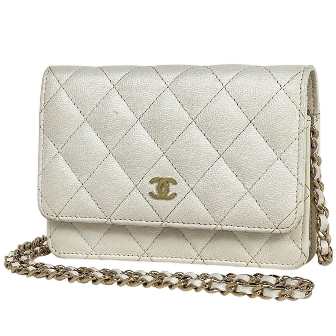 CHANEL Coco Mark Chain Wallet, Matelasse Shoulder Bag, Caviar Skin, White, Women's (1 of 20)