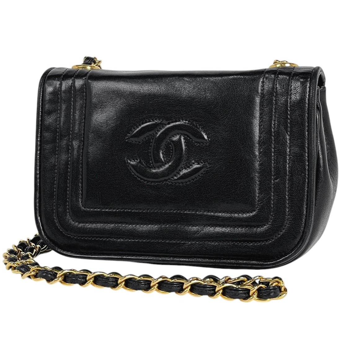 CHANEL Coco Mark Chain Shoulder Bag with Push Lock, Leather, Black, Women's: --- Catalog ---Category: SizeSize (HxWxD): 11cm x 16cm x 4.5cm / 4.33'' x 6.29'' x 1.77''Category: DesignType: Shoulder bagColor: BlackGender: WomenMaterial: Leather Category: GeneralBrand: Chanel---