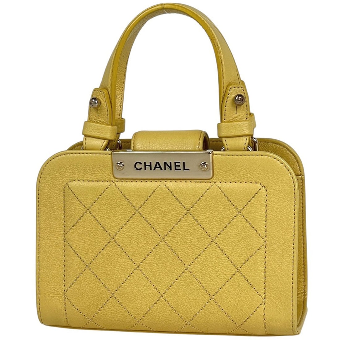 CHANEL Logo Mini Handbag, Leather, Yellow, Women's (1 of 16)