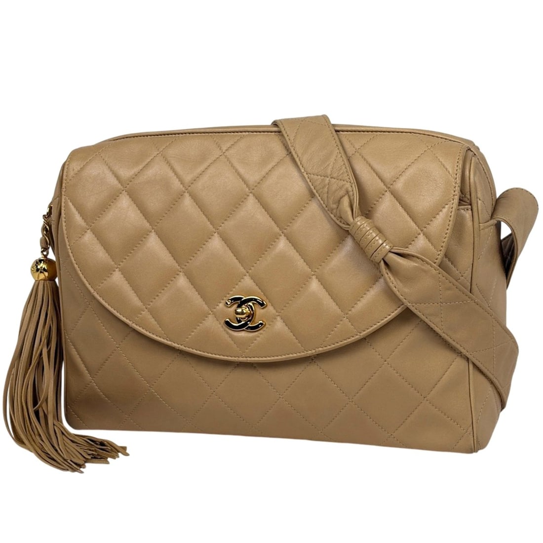 CHANEL Coco Mark Fringe Chain Shoulder Bag, Tassel Matelasse Leather Beige, Women's: --- Catalog ---Category: SizeSize (HxWxD): 21cm x 29.5cm x 9cm / 8.26'' x 11.61'' x 3.54''Category: DesignType: Shoulder bagColor: BeigeGender: WomenMaterial: Leather Category: GeneralBrand: Chanel---