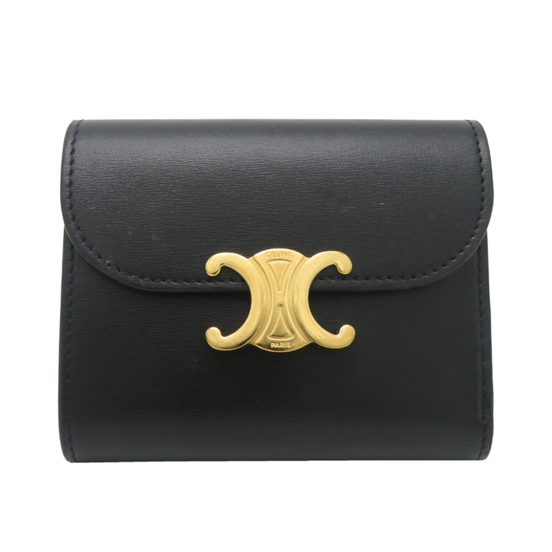 Celine Triomphe Small Flap Wallet, Women's, Tri-fold 10D783DPV 38NC, Shiny Calfskin, Black (1 of 14)