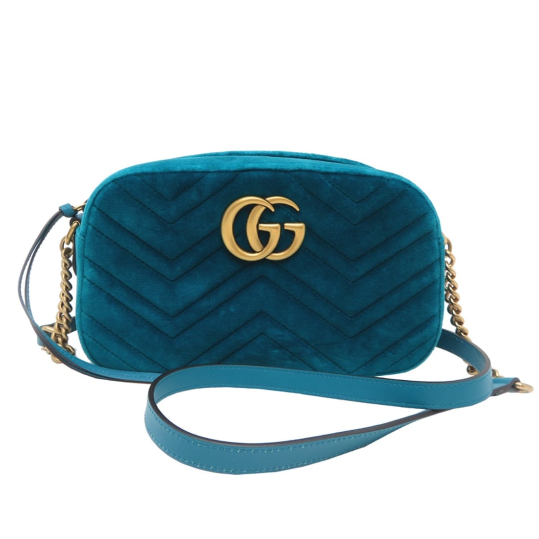 Gucci GG Marmont Chain Shoulder Bag, Women's, 447632, Velvet, Green (1 of 13)