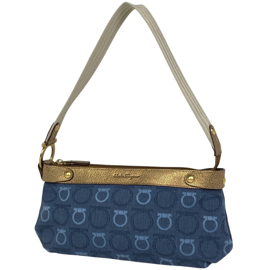 Salvatore Ferragamo Gancini pattern one-shoulder canvas shoulder bag in blue for women: --- Catalog ---Category: SizeSize (HxWxD): 13cm x 30cm x 6cm / 5.11'' x 11.81'' x 2.36''Category: DesignType: Shoulder bagColor: BlueGender: WomenMaterial: Canvas , Leather Category: GeneralLine: Ganc
