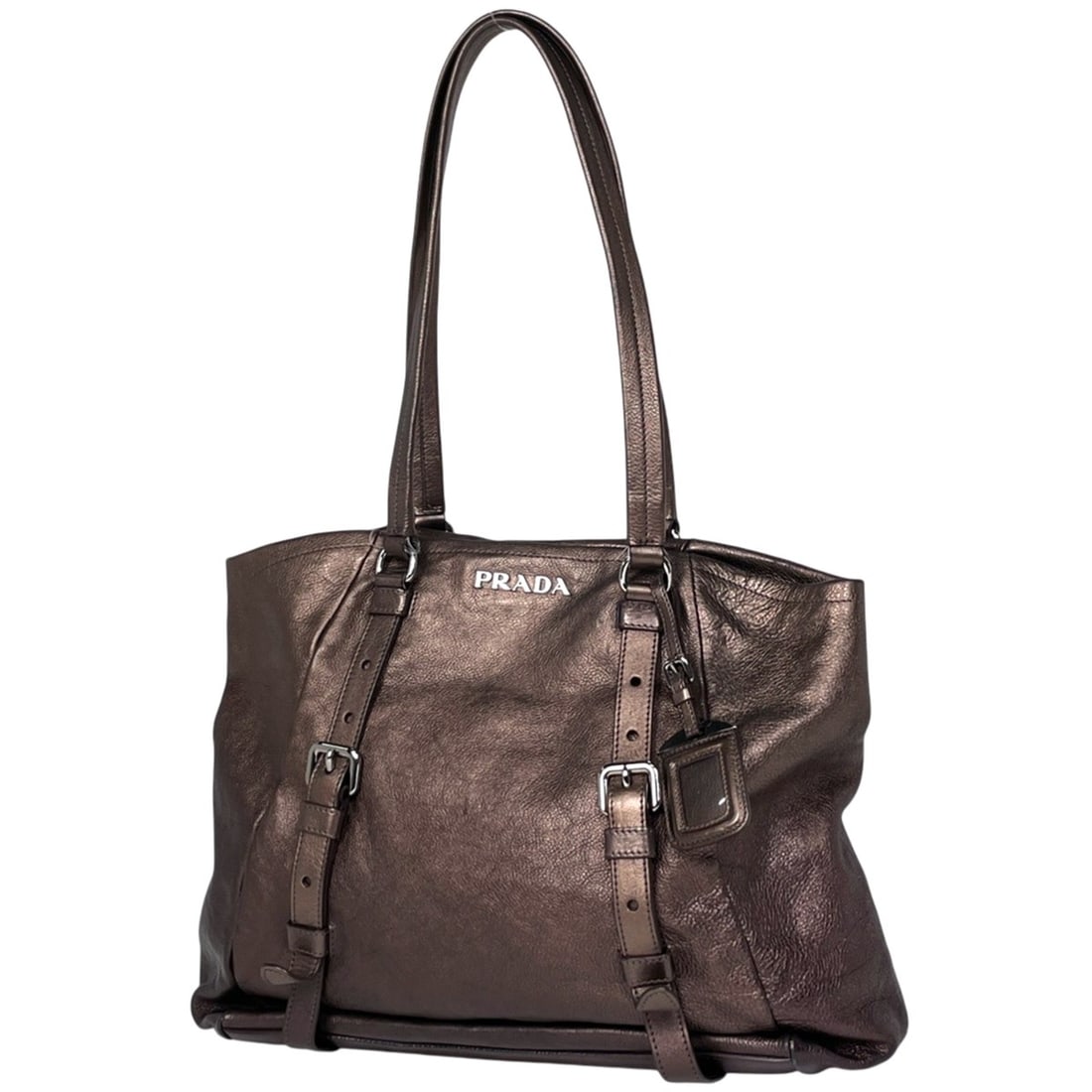 Prada logo tote bag, shoulder leather bronze, women's: --- Catalog ---Category: SizeSize (HxWxD): 33cm x 32cm x 13.5cm / 12.99'' x 12.59'' x 5.31''Category: DesignType: Shoulder bag, Tote bagColor: BronzeGender: WomenMaterial: Leather Category: GeneralBra