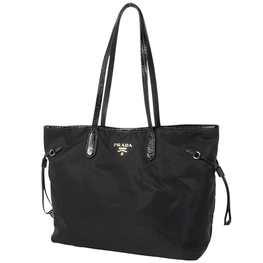 Prada logo tote bag, handbag, shoulder enamel nylon, nero (black), women's (1 of 15)