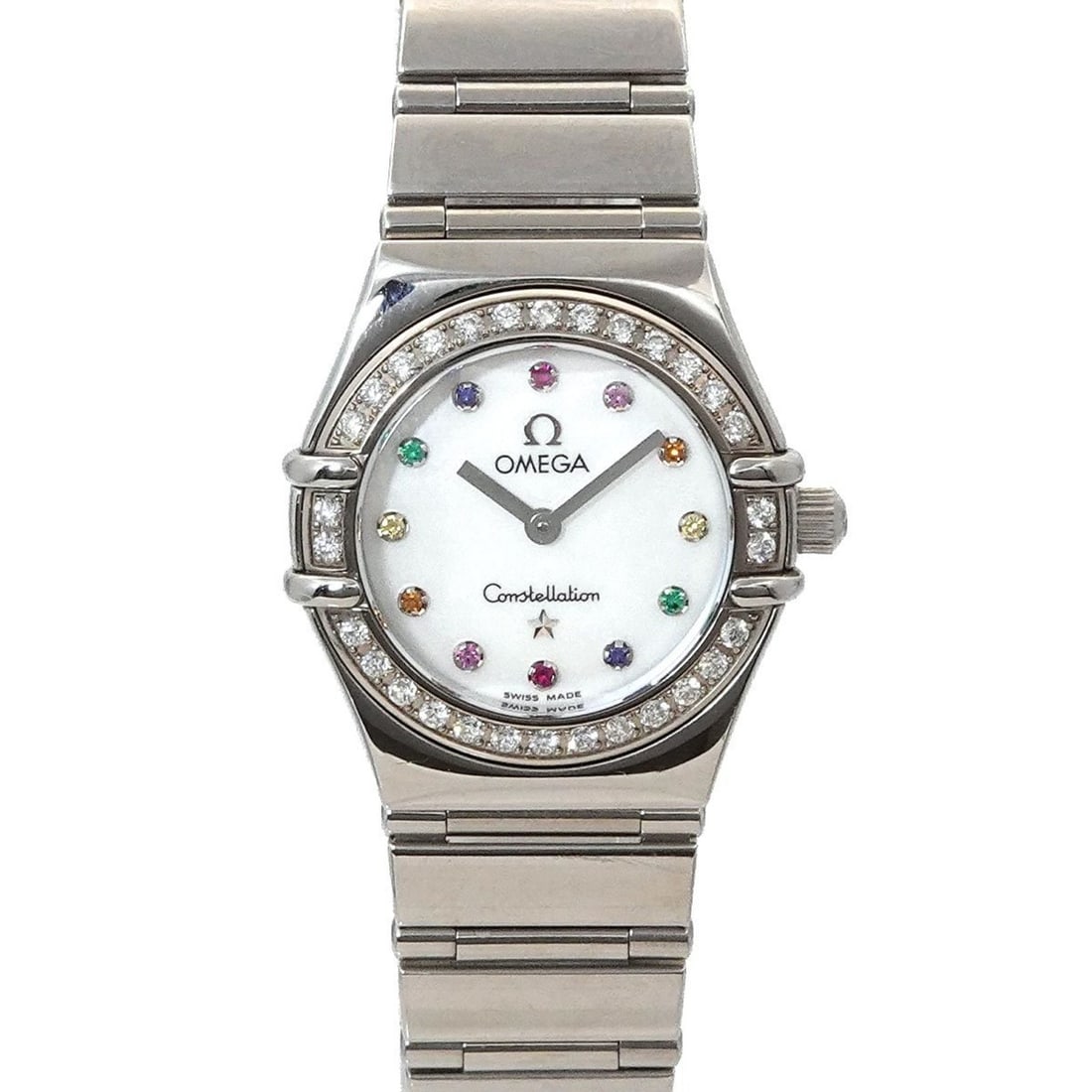 OMEGA Constellation Mini Iris 1460 79 Diamond Bezel Women's Watch White Shell Quartz: --- Catalog ---Category: SizeWrist Size: 15cm / 5.9''Case Diameter: 22mm / 0.87''Category: DesignType: WristwatchGender: WomenColor (Dial): White shellMaterial (Band): Stainless steelMaterial (Case):