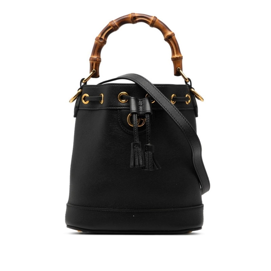 Gucci Bamboo Diana Bucket Drawstring Shoulder Bag, Handbag, 724667, Black Leather, Women's (1 of 8)