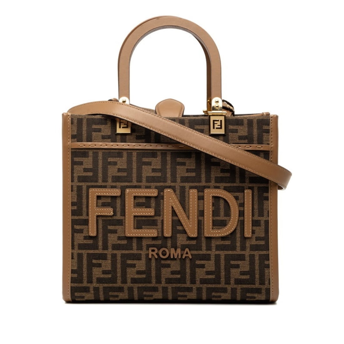 Fendi Sunshine Small Zucca Shoulder Bag 8BH394 Beige Brown Canvas Leather Women's FENDI (1 of 14)
