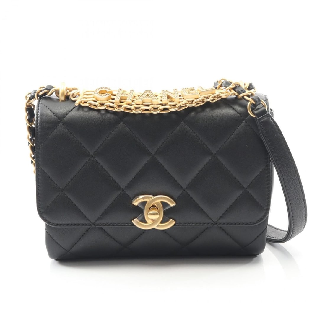 CHANEL Matelasse Shoulder Bag, Lambskin Leather, Women's, Black (1 of 11)