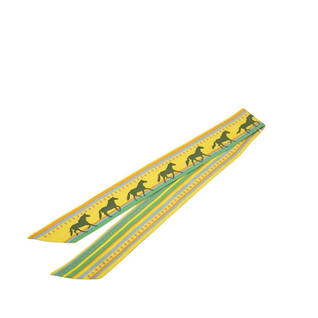 Hermes Hermès Twilly SEQUENCES Horse Motif Scarf/Muffler in Yellow, Green, and Multicolor Silk for (1 of 14)