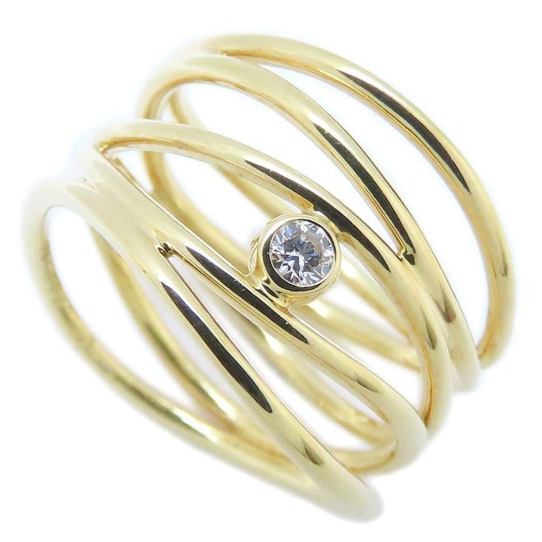 TIFFANY & Co. Tiffany Wave Ring, 5-Row, 1 Diamond, Elsa Peretti, 18K Yellow Gold, 293991 (1 of 12)