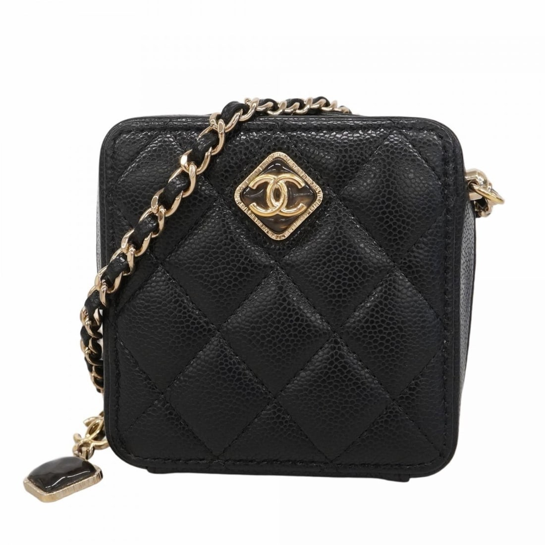 Chanel Matelasse Shoulder Bag with Chain, Caviar Skin, Black Champagne, Women's: --- Catalog ---Category: SizeSize (HxWxD): 10cm x 10cm x 5cm / 3.93'' x 3.93'' x 1.96''Category: DesignType: Shoulder bagColor: BlackGender: WomenMaterial: Grained Calfskin Hardware Color: Champagne g