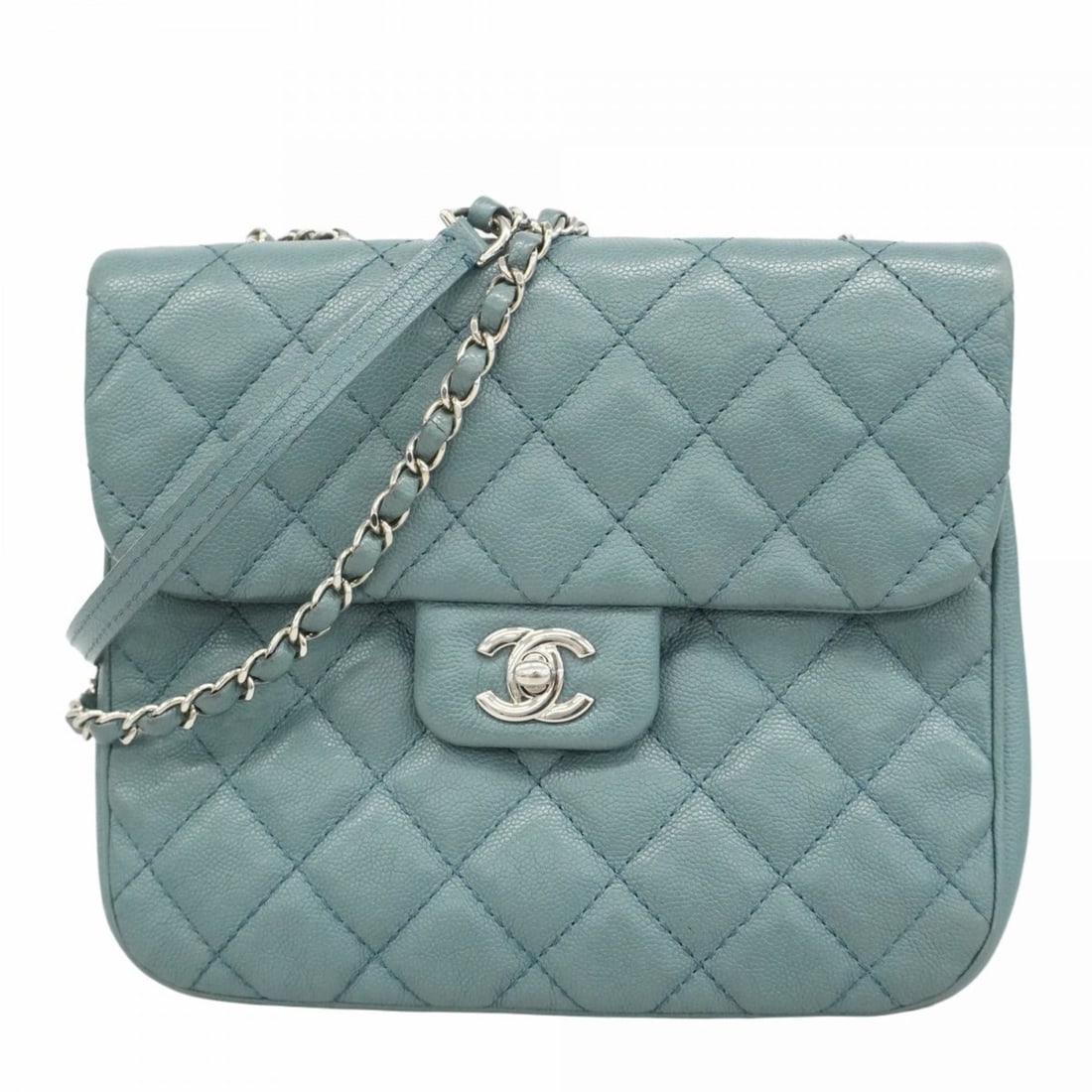 Chanel Shoulder Bag Matelasse W Chain Caviar Skin Blue Women's (1 of 17)