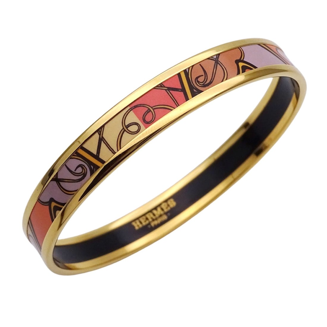 Hermes Hermès enamel PM bangle for women, gold and multicolored coral (1 of 9)