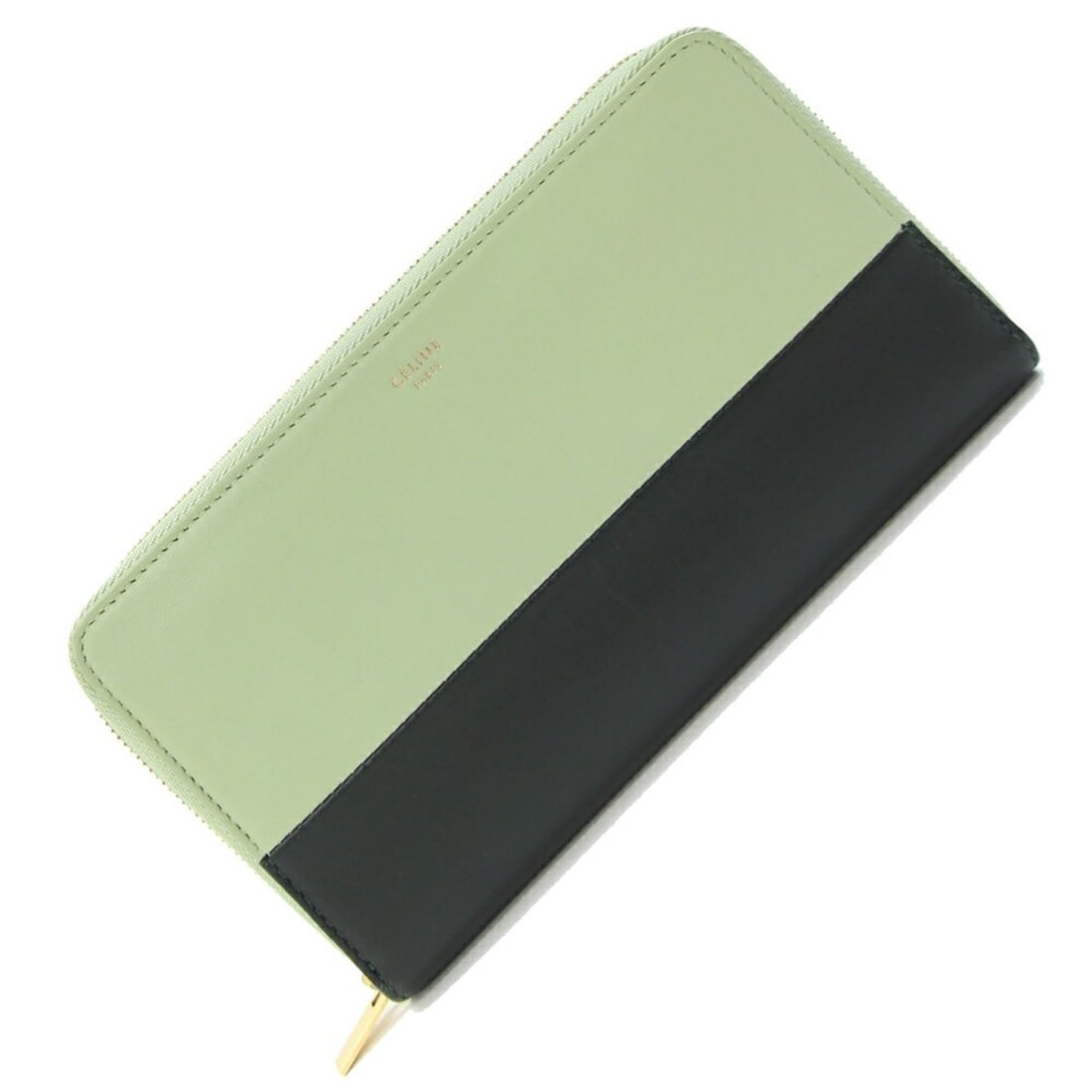 Celine round long wallet in light green and dark leather. Two-tone zip closure. Women's. (1 of 10)