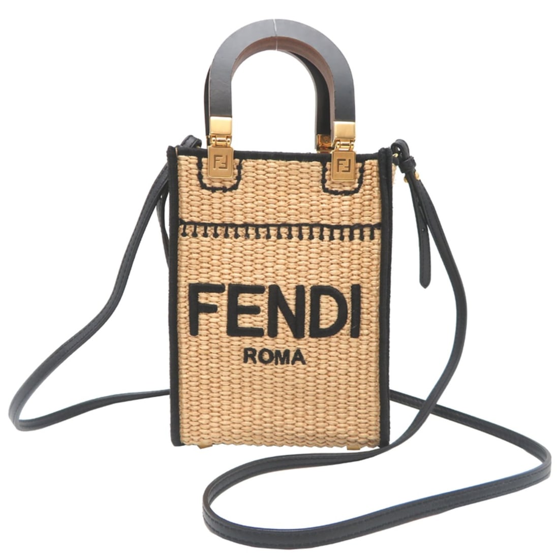 Fendi Sunshine Shopper Mini Women's Shoulder Bag 8BS051 Raffia Beige: --- Catalog ---Category: SizeSize (HxWxD): 18cm x 12.5cm x 6cm / 7.08'' x 4.92'' x 2.36''Strap Length: 124cm - 131cm / 48.81'' - 51.57''Handle Length: 20cm / 7.87''Category: DesignType: Shoulder bagCo