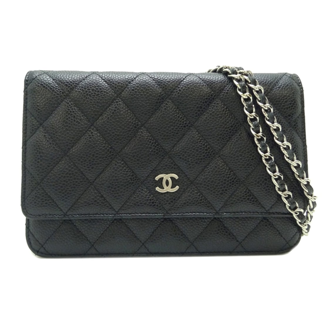 Chanel Matelasse Chain Wallet, Silver Hardware, Women's Long A33814, Caviar Leather, Black (1 of 18)