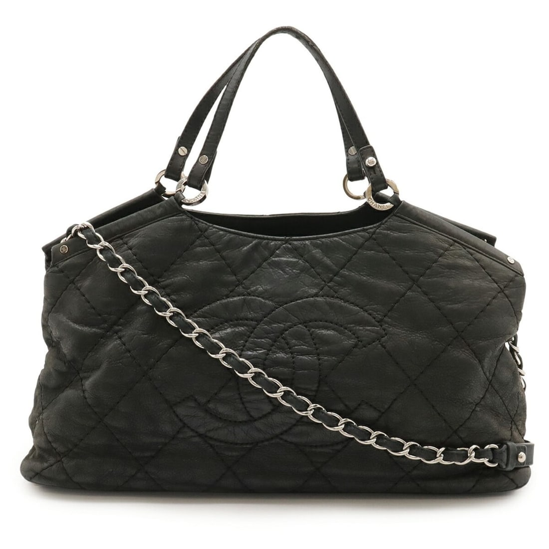 CHANEL Matelasse Coco Mark Tote Bag with Chain Shoulder in Sparkle Leather and Black (A67045) (1 of 12)