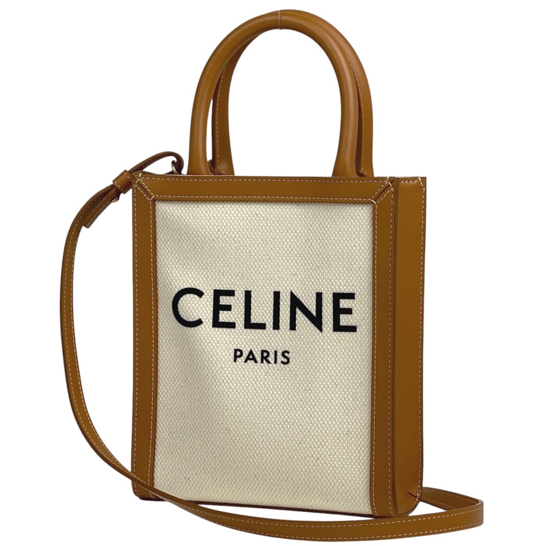 Celine Mini Vertical Cabas 2-Way Shoulder/Handbag Canvas Ivory Brown Women's (1 of 13)