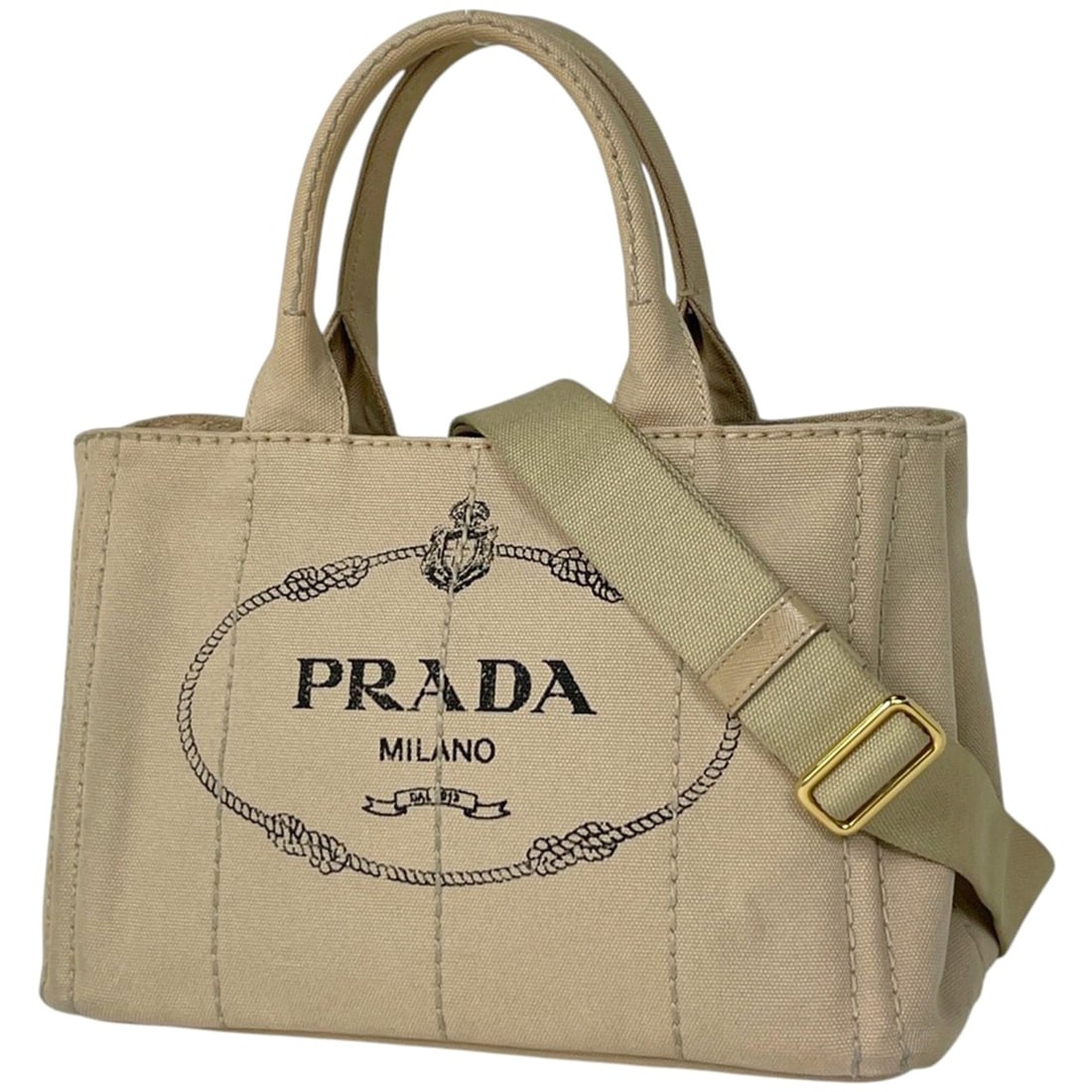 Prada Canapa Tote 2-Way Shoulder Bag, Canvas, Beige, Women's (1 of 10)