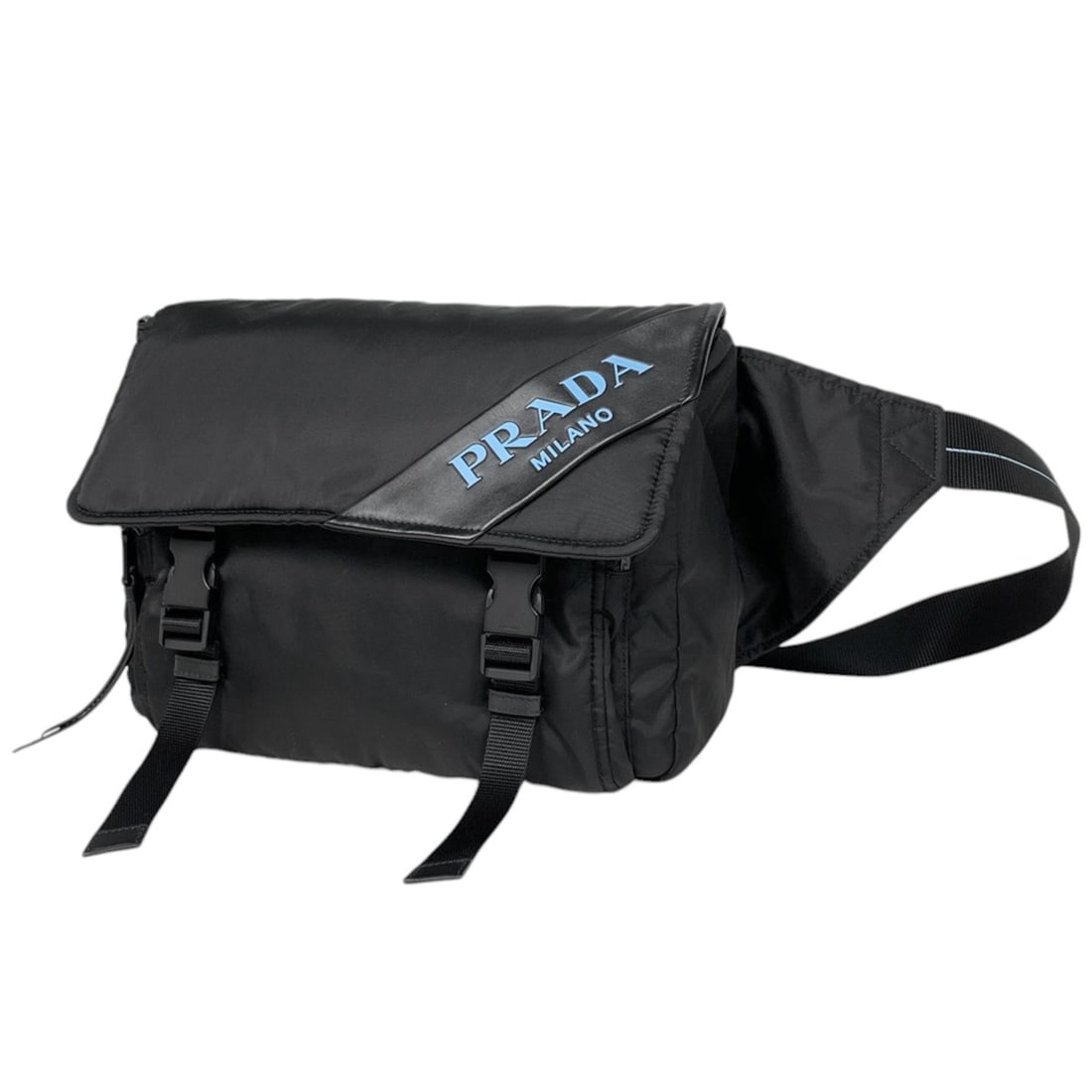 Prada logo body bag, waist nylon, black, 1BL015, women's: --- Catalog ---Category: SizeSize (HxWxD): 25cm x 30cm x 12cm / 9.84'' x 11.81'' x 4.72''Category: DesignType: Sling bagColor: BlackGender: WomenMaterial: Nylon , Leather Category: GeneralBrand: Prada