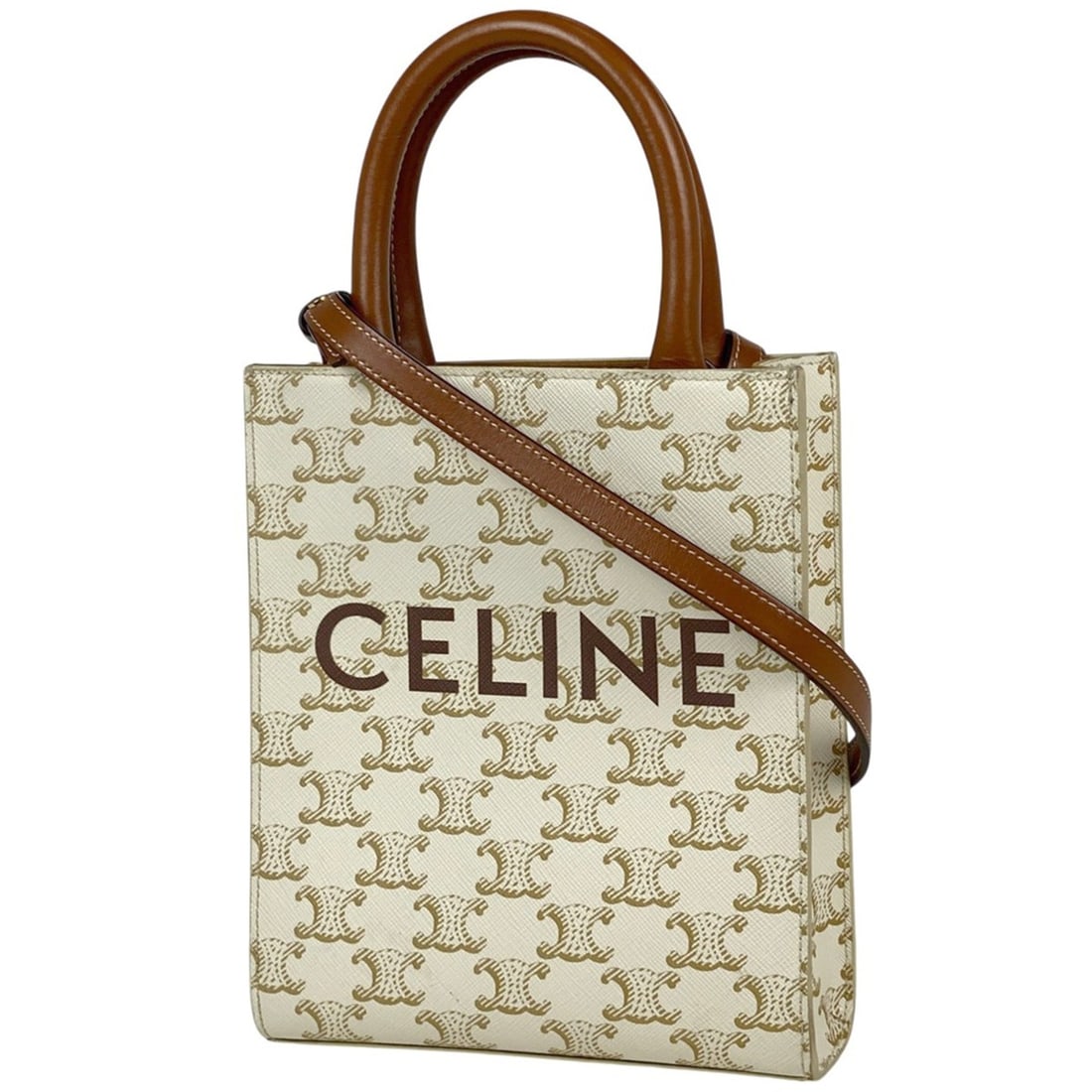 Celine Mini Vertical Cabas Triomphe 2-Way Shoulder/Handbag in Coated Canvas, White, Women's (1 of 15)