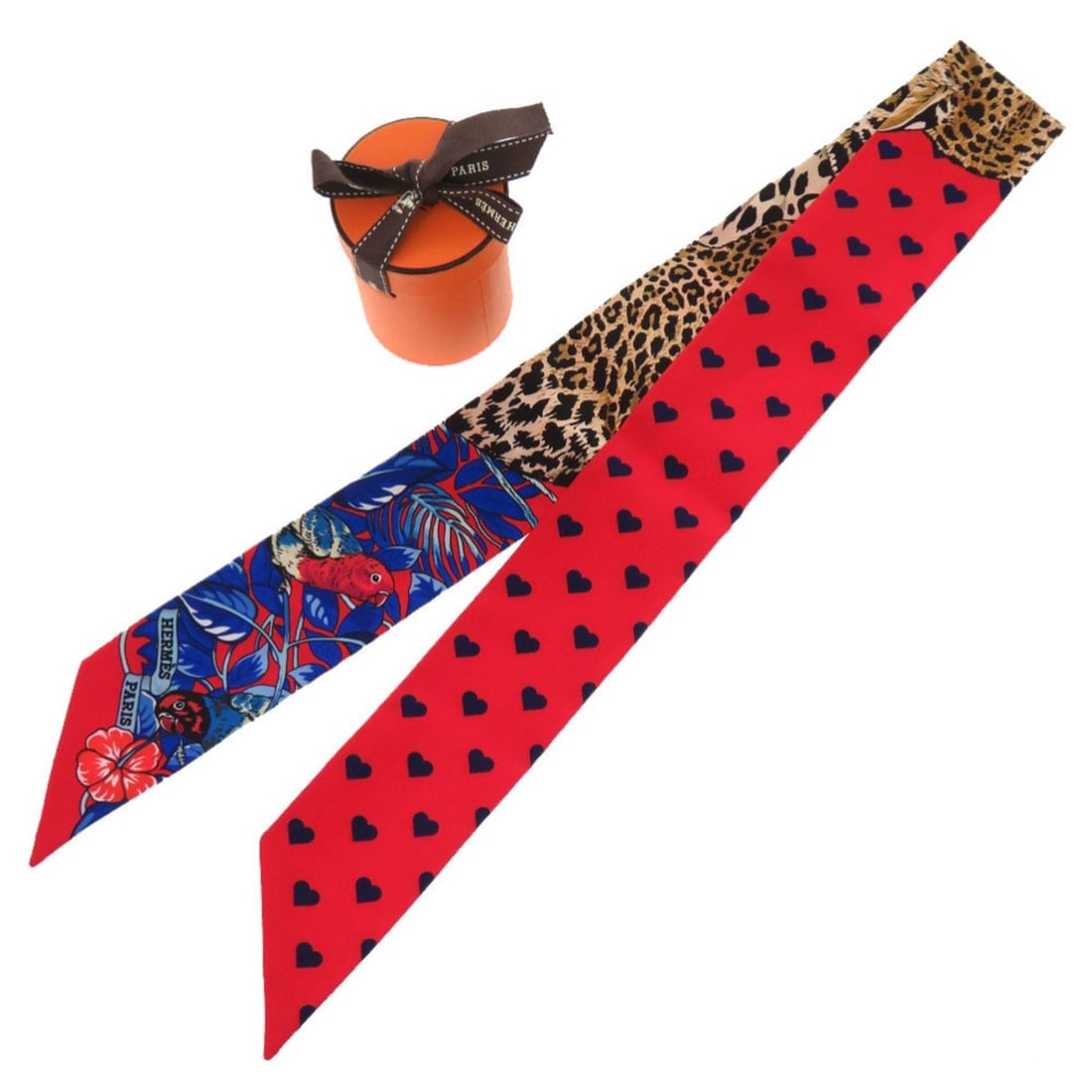 Hermes Like new Hermès Heart Twilly Jungle Love Silk Rouge Marine Fauve Scarf Muffler 0090 (1 of 12)